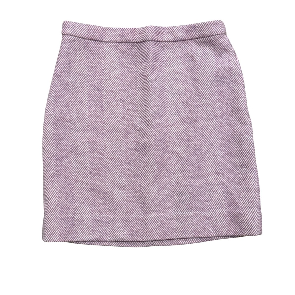 J.Crew Purple Herringbone 100% Wool Mini Skirt Size 4 Zipper Back Lined